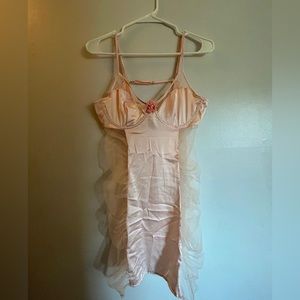 Satin Mini Dress with Strappy Neckline, Floral Appliqué, & Mesh Sides from SHEIN